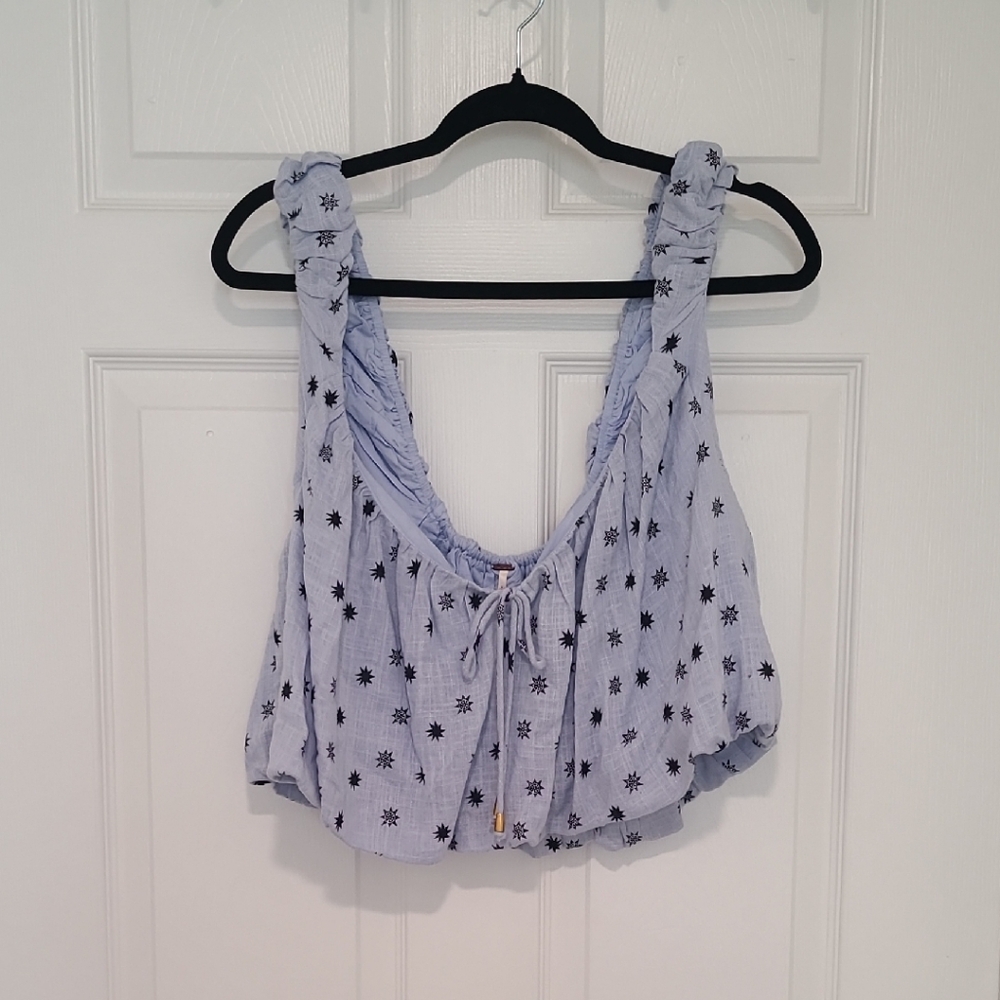 Free People Light Blue Star-Print Ruffle Camisole